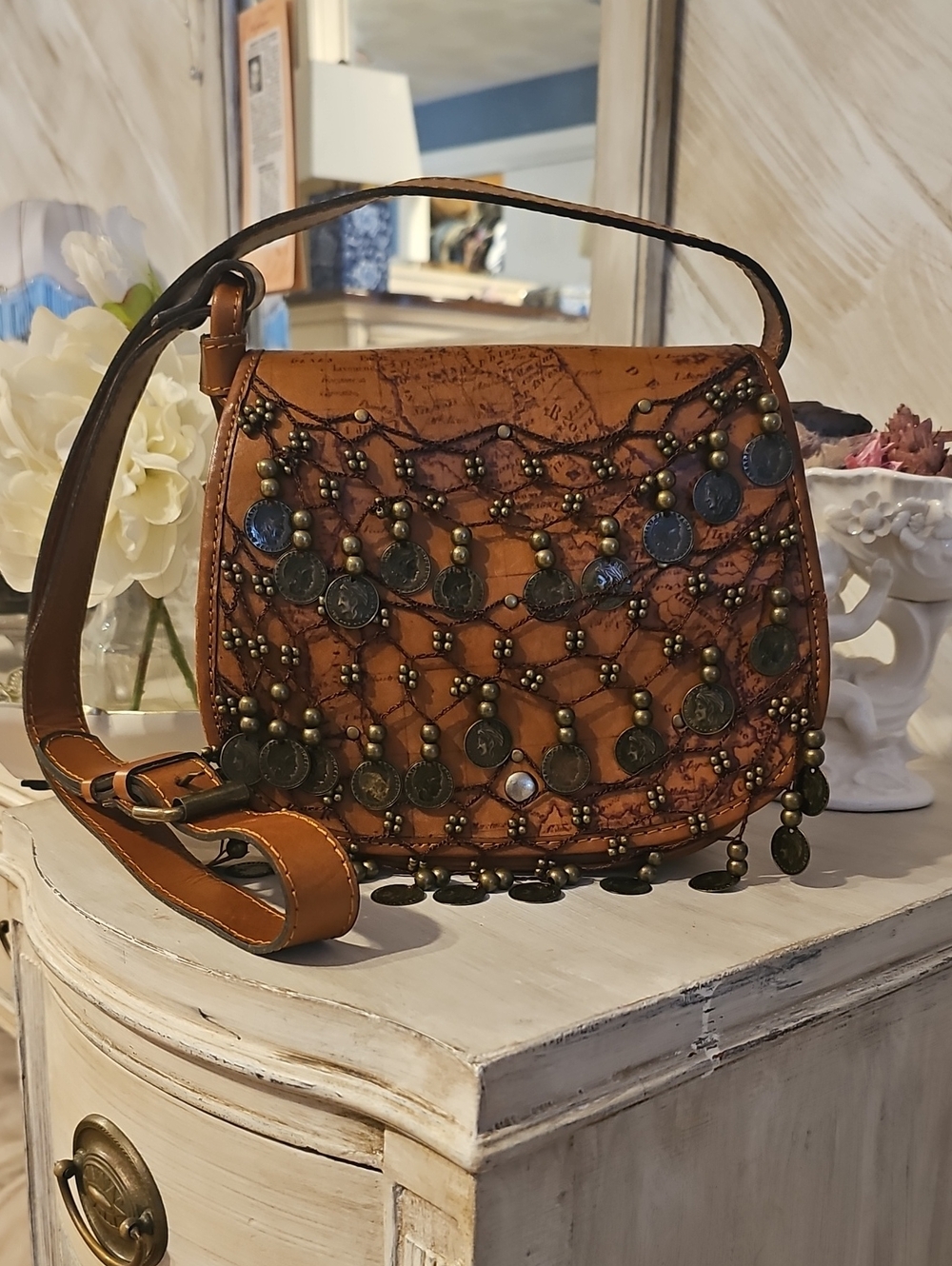 Patricia Nash Map Print Antique Coin Saddle Bag